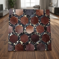 Maschinengefertigter 3D-Hexagon-Plüschteppich aus Rindsleder, Moderner Brauner Melierter Teppich für Wohnzimmer und Schlafzimmer