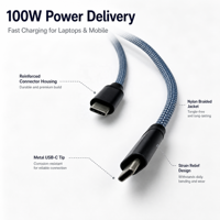 Pabrik Kabel Kustom Kabel Data USB-C Nylon Berkualitas Tinggi 100W 10Gbps PD Pengisian Cepat Tahan Lama Kabel Sinkronisasi Terjalin untuk Kamera