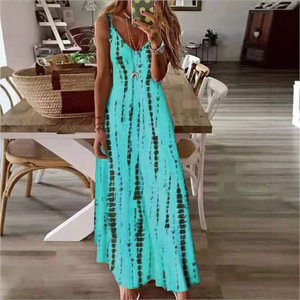 Robe longue évasée à bretelles spaghetti pour femme, grande taille, imprimé floral tie-dye, style bohème décontracté, pour dropshipping Shopify - Product Image 3