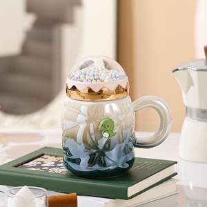 Offre Spéciale – Tasse en Céramique Grande Capacité avec Couvercle, Design Élégant, Dégradé Nacré, Style Luxe Léger, avec Poignée Intégrée - Product Image 4