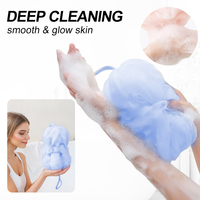 Bande de douche exfoliante en fibre de polyester PE bleu ciel avec mousse riche pour le corps