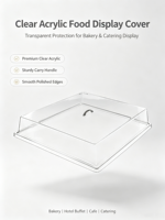 Plateau de présentation alimentaire en acrylique transparent avec poignée, protection anti-poussière pour pâtisseries et pains, idéal pour restaurants, buffets, vente en gros, OEM