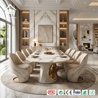 Ensemble de table et chaises de salle à manger moderne et luxueux avec plateau en marbre et pierre frittée, 6/8 places, meubles durables pour la maison et la villa