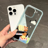 Coque rigide transparente antichoc en acrylique moulée par injection, colorée, deux-en-un, motif piano et petit ours, pour iPhone 17 Pro Max/16/15