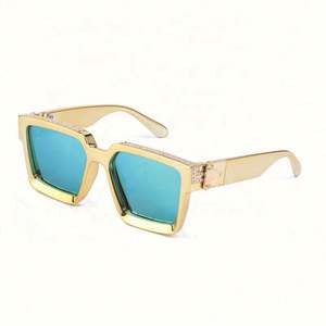 Gafas de Sol de Piloto de Lujo de Diseño Nuevo 2022, con Incrustaciones de Diamantes, Lentes Cuadradas Grandes con Degradado, Unisex, con Cadena - Product Image 6