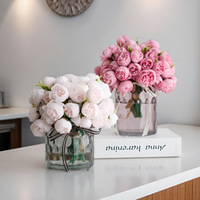 Buket Mawar Peony Sutra 27 Tangkai, Ringan, Buatan Tangan, Desain Modern, Dekorasi Bunga Tahan Lama, Bunga Sutra yang Indah