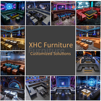 Conjunto de Sofás de Salón Tapizados en Cuero PU de Lujo para Discoteca, con Mesa de Bar LED para Club, Salón, KTV, Entretenimiento