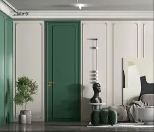 Puertas de madera de diseño europeo con pintura de chapa, puertas interiores de dormitorio impermeables para casas, edificios, superficie terminada