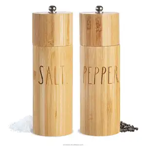 Manual Bamboo and Wood Pepper Grinder with Ceramic Core Adjustable Salt and Spice Mill