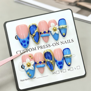 Faux Ongles à Presser Faits Main Amande Printemps, Ongles Adhésifs 3D Sculptés Motifs Floraux Réutilisables en Acrylique, Pointes d'Ongles Artificiels pour Salon - Product Image 3