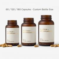 Capsules de safran et d'ashwagandha en marque privée OEM, 88,5 mg, complément alimentaire végétalien à base de plantes, soutien pour l'humeur, le stress et l'énergie, extrait de safran en capsule