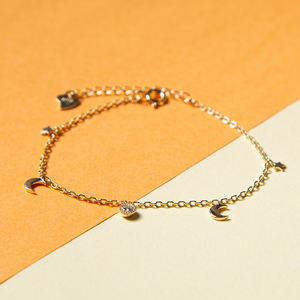 925 Sterling Silver Adjustable <b>Bracelet</b> with Star and <b>Moon</b> Charms Real Gold Plated Chain Trendy Religious Style for Gift - Product Image 4