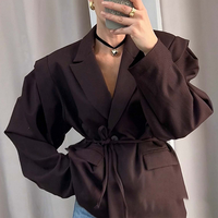 Prêt à expédier Nouveau Blazer Oversize Style Urbain Moderne avec Double Ceinture à Nouer sur les Épaules Manteaux d'Automne pour Femme Vente en Gros Dropshipping