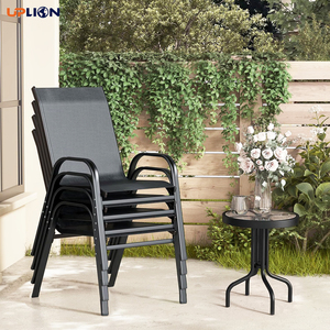 Uplion Patio Metal Dining Stacking Garden <strong>Chair</strong> With <strong>Arm</strong> Comfort Flex Material Popular <strong>Black</strong> Outdoor Metal Stacking <strong>Chair</strong> - Product Image 1