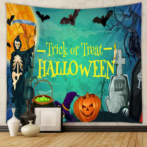 Nuevo <span class=keywords><strong>Tapiz</strong></span> Tejido Aubusson con Estampado de Halloween, Diseño de Cielo Nocturno de Terror, Luna Llena, Cementerio y Calabaza de Dibujos Animados, para Habitación de Niños - Product Image 5