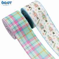 Ruban de Noël Casse-Noisette à Bord Filé, Ruban en Tissu à Carreaux Pastel, Ruban Imprimé Soldat Coloré pour Couronne, Nœud et Cadeau