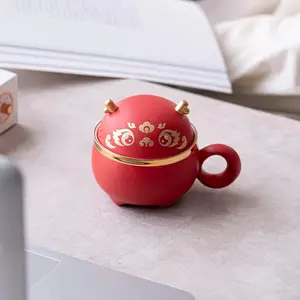 Pure handmade red light luxury Chinese dragon ceramic mugs cup with lids the characteristics of Chinese traditional culture