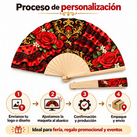 Éventail en bois Flamenco Rose Rouge Noir 23 cm Fermé Fait Main Abanicos De Madera Fiesta Flamenca Espagnole Souvenir Personnalisé