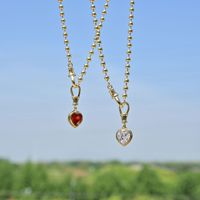 Collier pendentif cœur en or avec chaîne à billes et fermoir mousqueton, breloque cœur rouge transparent, cadeau de bijoux pour elle, femme, Saint-Valentin