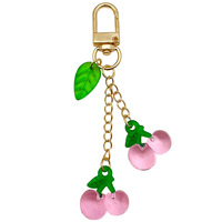 Porte-clés créatif en métal plaqué or en forme de cerise 3D avec breloque citron banane, impression UV, cadeau pour les couples