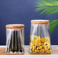Pot à bonbons en verre avec couvercle, pot à biscuits, plusieurs tailles, rayures verticales côtelées, récipients de rangement carrés pour la cuisine, bocaux en verre
