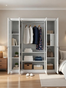 Armario Metálico LONGXI <span class=keywords><strong>de</strong></span> 4 Puertas Abatibles con Barra para Colgar Ropa, Diseño <span class=keywords><strong>de</strong></span> Armario para Almacenamiento en el Dormitorio - Product Image 6