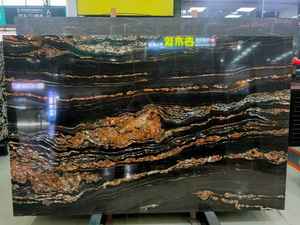 เคาน์เตอร์หินแกรนิตหินหนืดธรรมชาติสีทองพื้นผิวขัดไทเทเนียมสีดำสำหรับวิลล่ามีการรับประกัน1ปี - Product Image 2