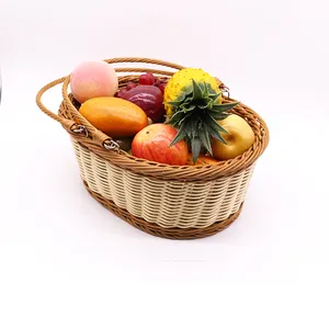 <span class=keywords><strong>Panier</strong></span> de rangement en rotin plastique de haute qualité à prix abordable pour aliments, fruits, pain, avec poignée, idéal pour les cadeaux de <span class=keywords><strong>Noël</strong></span> - Product Image 1