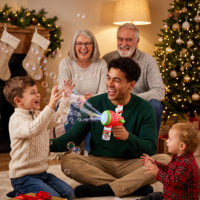 Vente en gros de pistolets à bulles LED de Noël, Père Noël, machine à bulles automatique à 6 trous pour les fournitures de fête de Noël, cadeau d'hiver pour enfants