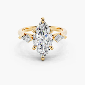 Bague de fiançailles SGARIT en or jaune massif 18 carats avec diamant de laboratoire de 1 carat de forme marquise et diamants latéraux triangulaires pour femme - Product Image 1