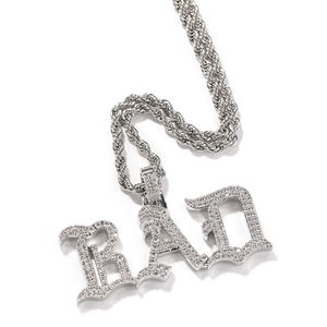 Collar con nombre de diamante de Circonia cúbica, joyería personalizada, Hip Hop, gótico, letra antigua, colgante, inicial chapada en oro - Product Image 3