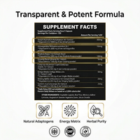 Capsules de complexe multi-adaptogène à marque privée : Mélange de Shilajit, Ashwagandha, Rhodiola, Ginseng et Cordyceps pour l'énergie et la vitalité quotidiennes