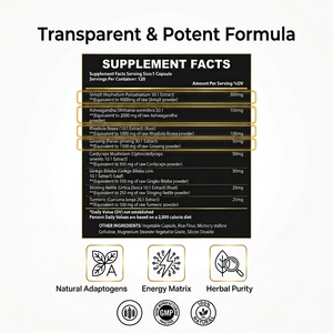Cápsulas Vegetarianas de Complejo de Shilajit, Ashwagandha, Rhodiola Rosea y Panax Ginseng, Mezcla Herbal, Suplemento Dietético, OEM ODM - Product Image 3