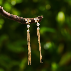 Fashion Drop <b>Earrings</b> 316L Stainless Steel PVD Gold Plating With Pearls And Chain Tassels For Women - Product Image 3