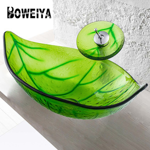 Lavabo <span class=keywords><strong>en</strong></span> verre <span class=keywords><strong>de</strong></span> forme feuille d'<span class=keywords><strong>art</strong></span>, couleur verte, design <span class=keywords><strong>de</strong></span> comptoir <span class=keywords><strong>de</strong></span> magasin, salle <span class=keywords><strong>de</strong></span> bain sanitaire d'hôtel, design <span class=keywords><strong>de</strong></span> <span class=keywords><strong>table</strong></span>, lavabo <span class=keywords><strong>de</strong></span> salle <span class=keywords><strong>de</strong></span> bain - Product Image 2