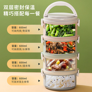 <b>Insulated</b> Round <b>Lunch</b> <b>Box</b> 600ml Sealed Portable Microwaveable With Compartments For Meals - Product Image 1
