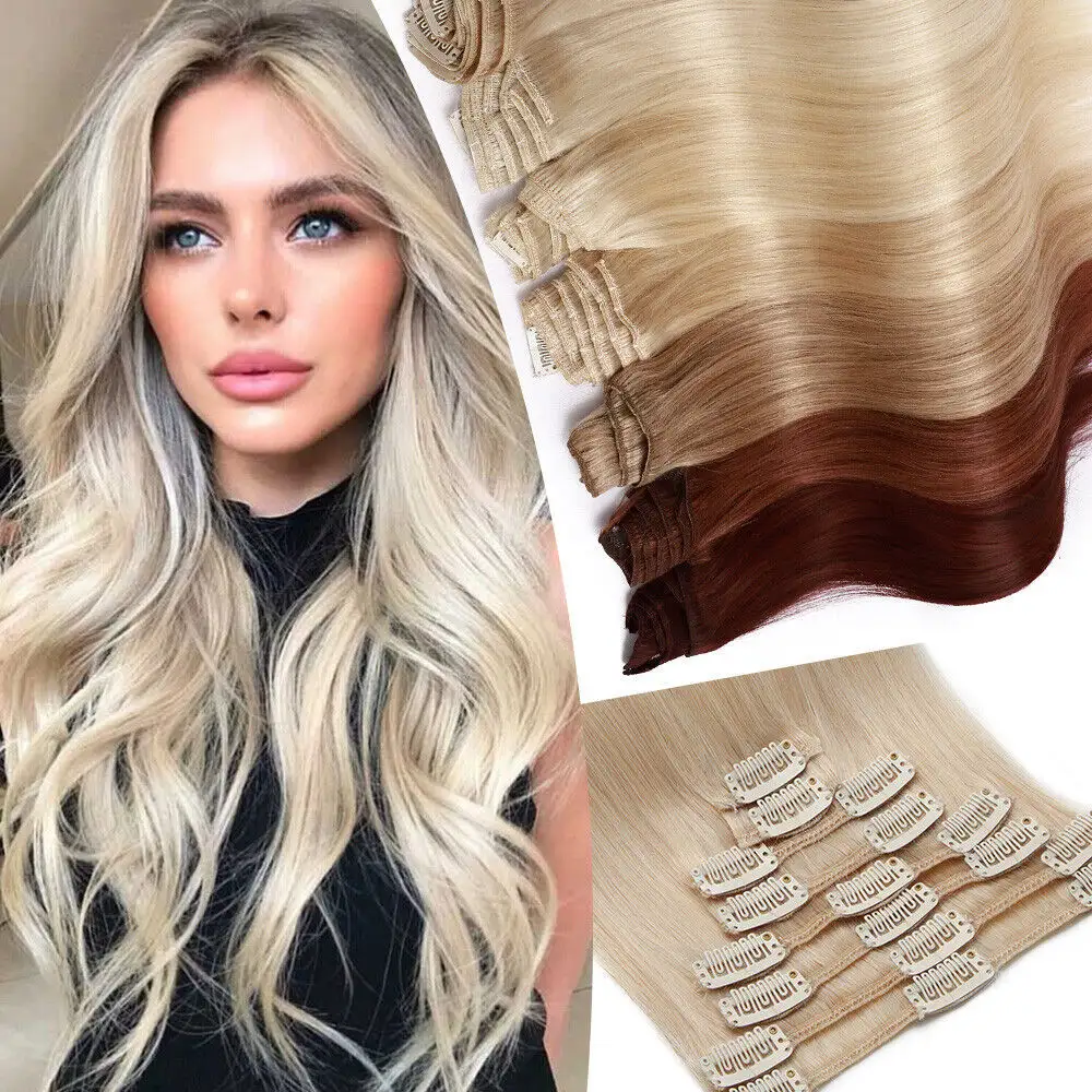 100% Clip in Human Hair Extensions 10a Remy Hair Brazilian Hair Silky Straight Wave ALL Colors >=50% Clip In