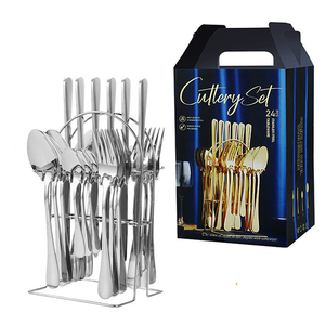 24-Piece Eco-Friendly Stainless Steel Western Food Tableware Set Dishwasher <b>Safe</b> <b>Knife</b> Fork Spoon Cutlery Holder Hotel Party - Product Image 1