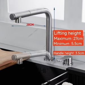 Robinet de cuisine commercial en acier inoxydable à usage pratique, avec douchette extractible et hauteur réglable - Product Image 1