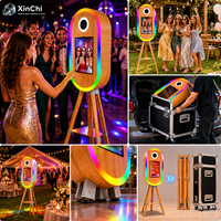 Photo Booth Oval Kayu untuk iPad, Kamera HD, Printer DNP, All-In-One, 4 Mode Pencahayaan, Mudah Dipasang, Kios Selfie