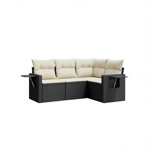 Ensemble de salon de jardin en rotin PE 4 pièces noir et crème, mobilier d'extérieur au design contemporain - Product Image 1