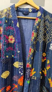 <b>Women</b> Full Length Embroidered Patchwork Quilted <b>Kimono</b> Robe Three Quarter Sleeve V-neck Soft Woven Vintage Style Autumn Wear - Product Image 6