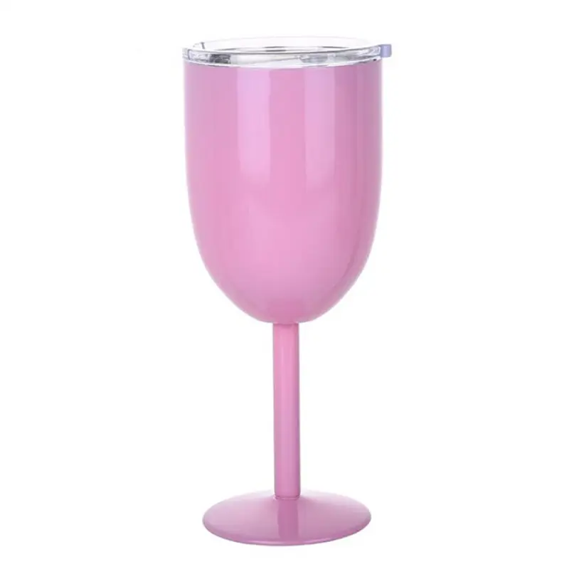 Newest insulated tumbler cup with lid stainless steel wine goblet 10oz Insulated Wine Glasses With Lid