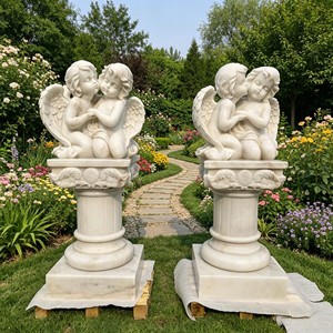 Estatua de querubín sentado en <span class=keywords><strong>un</strong></span> lavabo de mármol blanco, decoración de jardín de iglesia europea, adorno de césped, talla de mármol natural para patio exterior. - Product Image 4