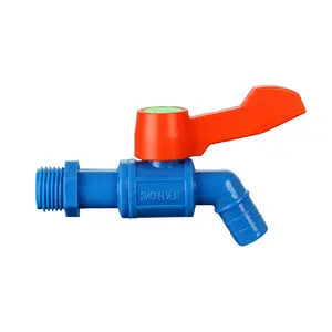 Пластиковый ПВХ кран с одной ручкой, синий цвет, красная ручка, садовый водопроводный кран