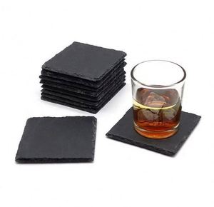 Round Natural Rock Cup <b>Coaster</b> Black Non-slip Engraving <b>Drink</b> Slate Stone Bulk <b>Coasters</b> Set - Product Image 3