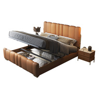 Lit de Luxe en Cuir pour Hôtel, Chambre Moderne, Ensemble de Lit King Size 1,8 m, Cadre de Lit Rembourré Minimaliste Italien avec Rangement, Design de Créateur, Doux et Confortable