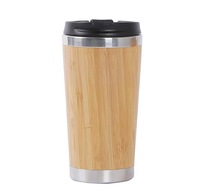 Tutup Bambu Kustom 12/15/17oz Cangkir Mug Kopi Stainless Steel 304 Dinding Ganda Termos Vakum Botol Air Bambu dengan Pegangan