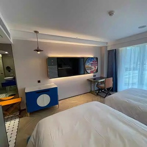 ชุดเฟอร์นิเจอร์ห้องนอนของโรงแรมระดับ3ดาวเตียงแฝดแบบกรอบไม้สไตล์โมเดิร์นเตียงคู่เตียงนอนข้างเตียงทีวีคอนโซลตู้เก็บของ - Product Image 3