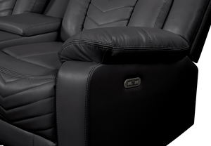 Canapé sectionnel inclinable de style moderne, avec ports USB-C et Bluetooth intégrés, fabriqué en bois et simili cuir noir - Product Image 2